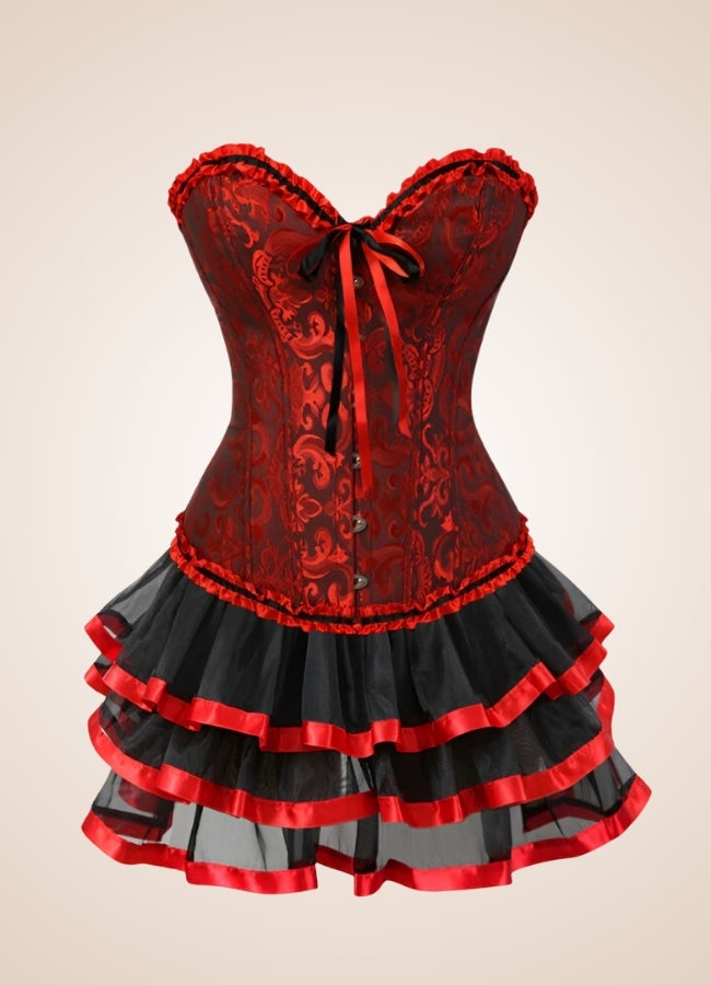 Red Steampunk Overbust Lace Dress - Steampunk Australia