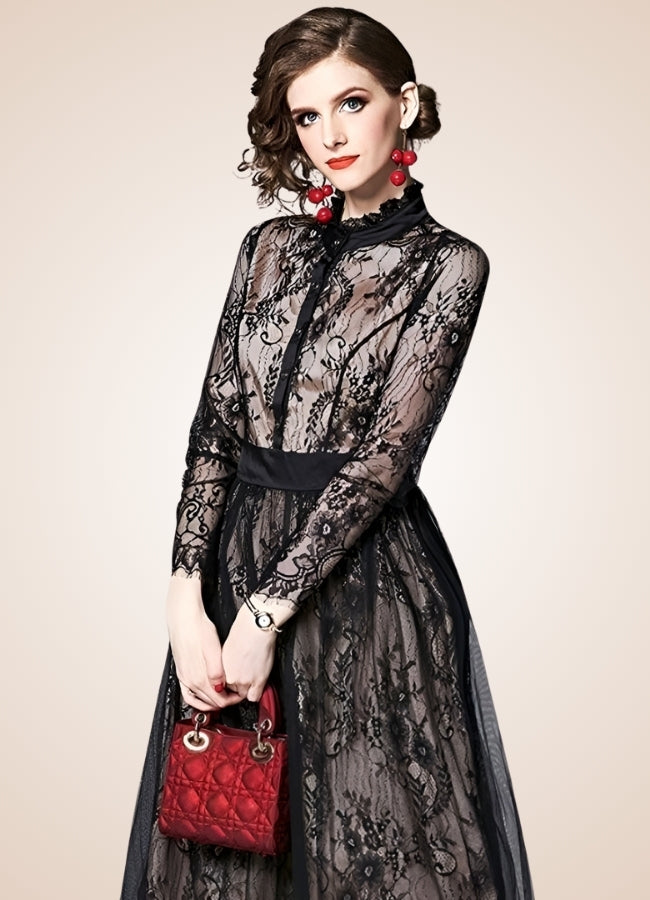Steampunk Long Sleeve Lace Dress - Steampunk Australia