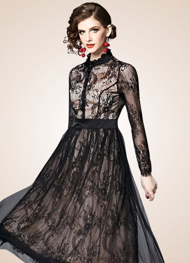 Steampunk Long Sleeve Lace Dress - Steampunk Australia